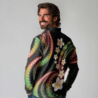 Hawaii Plumeria Reggae Long Sleeve Polo Shirt Polynesian Pattern