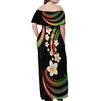 Hawaii Plumeria Reggae Off Shoulder Maxi Dress Polynesian Pattern
