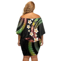 Hawaii Plumeria Reggae Off Shoulder Short Dress Polynesian Pattern