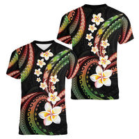 Hawaii Plumeria Reggae Women V-Neck T-Shirt Polynesian Pattern