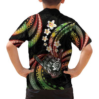 Hawaii Shaka Sign Family Matching Long Sleeve Bodycon Dress and Hawaiian Shirt Fantastic Frangipani Reggae