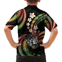 Hawaii Shaka Sign Family Matching Off The Shoulder Long Sleeve Dress and Hawaiian Shirt Fantastic Frangipani Reggae