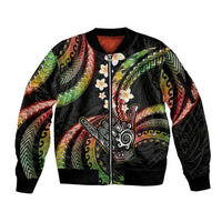 Hawaii Shaka Sign Sleeve Zip Bomber Jacket Fantastic Frangipani Reggae