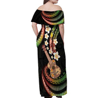 Hawaiian Ukulele Family Matching Off Shoulder Maxi Dress and Hawaiian Shirt Jawaiian Fantastic Plumeria