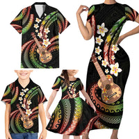 Hawaiian Ukulele Family Matching Short Sleeve Bodycon Dress and Hawaiian Shirt Jawaiian Fantastic Plumeria