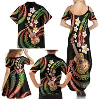 Hawaiian Ukulele Family Matching Summer Maxi Dress and Hawaiian Shirt Jawaiian Fantastic Plumeria