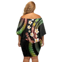 Hawaiian Ukulele Off Shoulder Short Dress Jawaiian Fantastic Plumeria