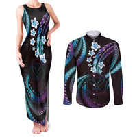 Hawaii Map Kanaka Maoli Couples Matching Tank Maxi Dress and Long Sleeve Button Shirt Fantastic Frangipani Amethyst Gradient