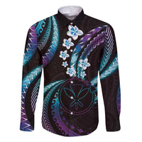 Hawaii Map Kanaka Maoli Family Matching Off Shoulder Short Dress and Hawaiian Shirt Fantastic Frangipani Amethyst Gradient