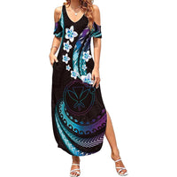 Hawaii Map Kanaka Maoli Family Matching Summer Maxi Dress and Hawaiian Shirt Fantastic Frangipani Amethyst Gradient