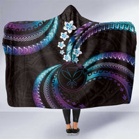 Hawaii Map Kanaka Maoli Hooded Blanket Fantastic Frangipani Amethyst Gradient
