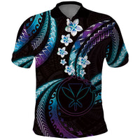 Hawaii Map Kanaka Maoli Polo Shirt Fantastic Frangipani Amethyst Gradient