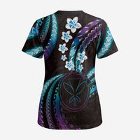 Hawaii Map Kanaka Maoli Scrub Top Fantastic Frangipani Amethyst Gradient - Polynesian Pride