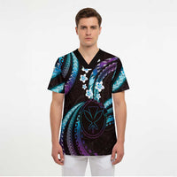 Hawaii Map Kanaka Maoli Scrub Top Fantastic Frangipani Amethyst Gradient - Polynesian Pride