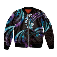 Hawaii Map Kanaka Maoli Sleeve Zip Bomber Jacket Fantastic Frangipani Amethyst Gradient