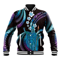 Hawaii King Kamehameha Baseball Jacket Fantastic Plumeria Amethyst Gradient