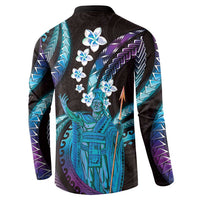 Hawaii King Kamehameha Button Sweatshirt Fantastic Plumeria Amethyst Gradient