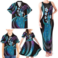 Hawaii King Kamehameha Family Matching Tank Maxi Dress and Hawaiian Shirt Fantastic Plumeria Amethyst Gradient