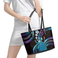 Hawaii King Kamehameha Leather Tote Bag Fantastic Plumeria Amethyst Gradient