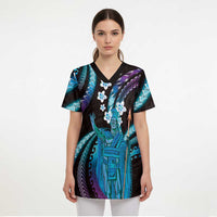 Hawaii King Kamehameha Scrub Top Fantastic Plumeria Amethyst Gradient - Polynesian Pride