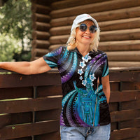 Hawaii King Kamehameha Women Polo Shirt Fantastic Plumeria Amethyst Gradient