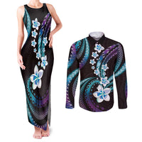 Hawaii Plumeria Couples Matching Tank Maxi Dress and Long Sleeve Button Shirt Amethyst Gradient Polynesian Pattern LT01 Purple - Polynesian Pride