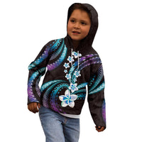 Hawaii Plumeria Kid Hoodie Amethyst Gradient Polynesian Pattern
