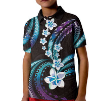 Hawaii Plumeria Kid Polo Shirt Amethyst Gradient Polynesian Pattern