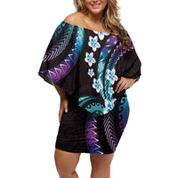 Hawaii Plumeria Off Shoulder Short Dress Amethyst Gradient Polynesian Pattern