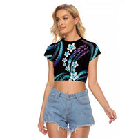 Hawaii Plumeria Raglan Cropped T Shirt Amethyst Gradient Polynesian Pattern LT01 Female Purple - Polynesian Pride