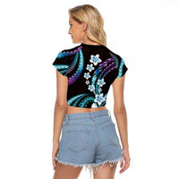 Hawaii Plumeria Raglan Cropped T Shirt Amethyst Gradient Polynesian Pattern LT01 - Polynesian Pride
