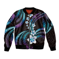 Hawaii Plumeria Sleeve Zip Bomber Jacket Amethyst Gradient Polynesian Pattern