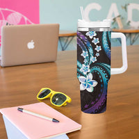 Hawaii Plumeria Tumbler With Handle Amethyst Gradient Polynesian Pattern