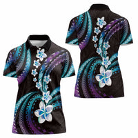 Hawaii Plumeria Women Polo Shirt Amethyst Gradient Polynesian Pattern