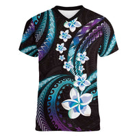 Hawaii Plumeria Women V-Neck T-Shirt Amethyst Gradient Polynesian Pattern LT01 Female Purple - Polynesian Pride