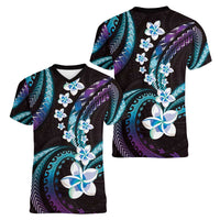 Hawaii Plumeria Women V-Neck T-Shirt Amethyst Gradient Polynesian Pattern LT01 - Polynesian Pride