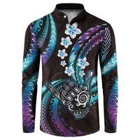 Hawaii Shaka Sign Button Sweatshirt Fantastic Frangipani Amethyst Gradient LT01 Purple - Polynesian Pride