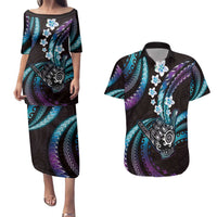 Hawaii Shaka Sign Couples Matching Puletasi and Hawaiian Shirt Fantastic Frangipani Amethyst Gradient LT01 Purple - Polynesian Pride