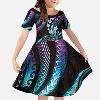 Hawaii Shaka Sign Kid Short Sleeve Dress Fantastic Frangipani Amethyst Gradient LT01 KID Purple - Polynesian Pride
