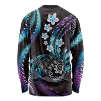 Hawaii Shaka Sign Long Sleeve Shirt Fantastic Frangipani Amethyst Gradient LT01 - Polynesian Pride