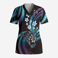 Hawaii Shaka Sign Scrub Top Fantastic Frangipani Amethyst Gradient - Polynesian Pride