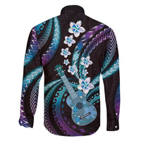 Hawaiian Ukulele Family Matching Short Sleeve Bodycon Dress and Hawaiian Shirt Amethyst Gradient Fantastic Plumeria