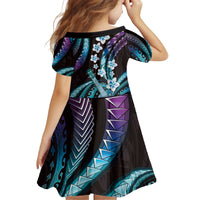Hawaiian Ukulele Kid Short Sleeve Dress Amethyst Gradient Fantastic Plumeria
