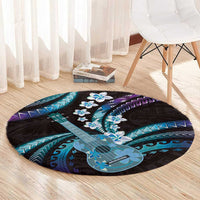 Hawaiian Ukulele Round Carpet Amethyst Gradient Fantastic Plumeria