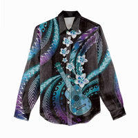 Hawaiian Ukulele Women Casual Shirt Amethyst Gradient Fantastic Plumeria