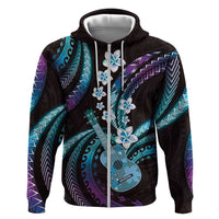 Hawaiian Ukulele Zip Hoodie Amethyst Gradient Fantastic Plumeria