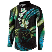 Hawaii Map Kanaka Maoli Button Sweatshirt Fantastic Frangipani Chartreuse Cyan