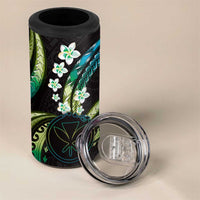 Hawaii Map Kanaka Maoli 4 in 1 Can Cooler Tumbler Fantastic Frangipani Chartreuse Cyan