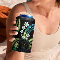 Hawaii Map Kanaka Maoli 4 in 1 Can Cooler Tumbler Fantastic Frangipani Chartreuse Cyan