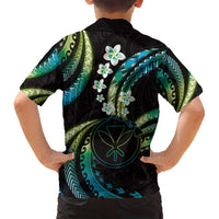 Hawaii Map Kanaka Maoli Family Matching Off Shoulder Maxi Dress and Hawaiian Shirt Fantastic Frangipani Chartreuse Cyan